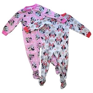 Disney Minnie Mouse Toddler Pajamas Bundle 3T Fleece Footed Sleepers